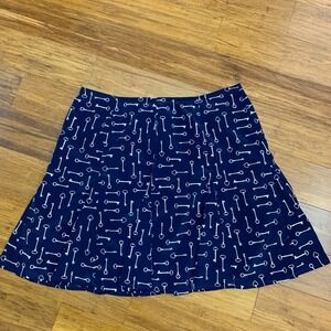 Banana Republic Navy Blue Skirt‎ White Key Print Pleated Mini Womens Size 6 Work